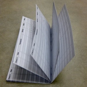 Side view of checkbook register